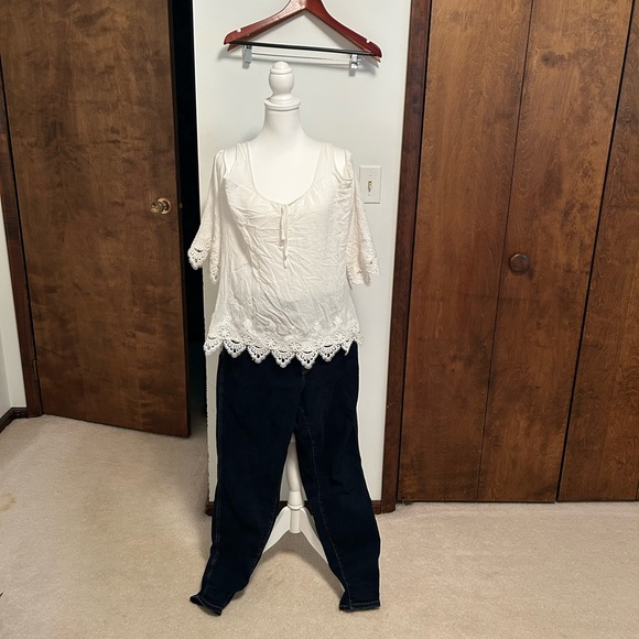 Lace Trim Cold Shoulder Cream Blouse - Picture 1 of 4